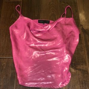 Kendall + Kylie Metallic Magenta Scoopneck Top